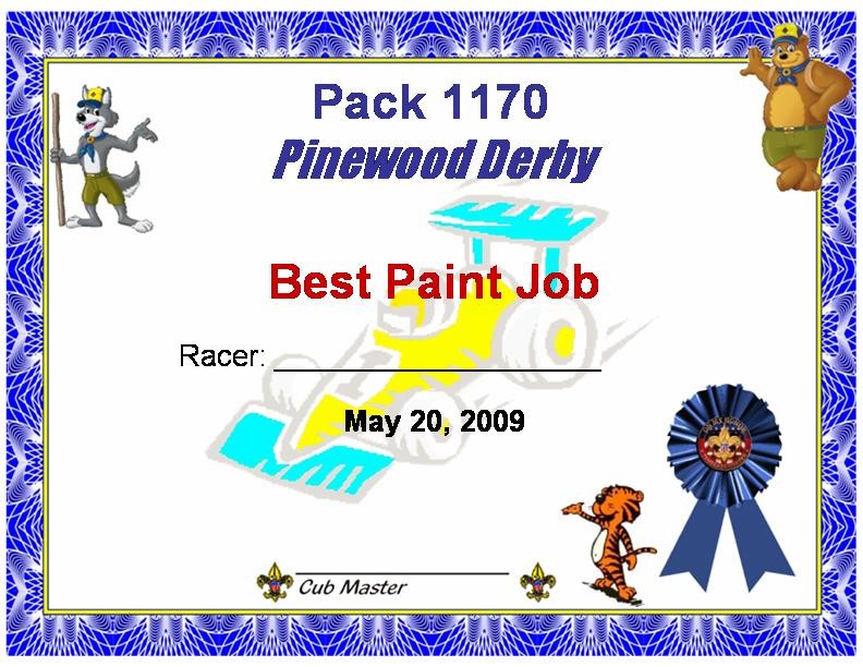 Robert Blog: Pinewood Derby Certificates
